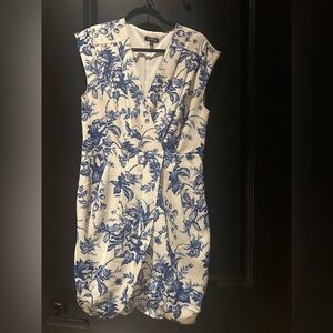 Express Draped Floral Blue and White Dress - L